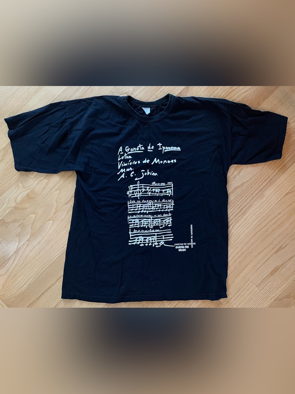VINTAGE Black Graphic “A Garota de Ipanema” Music Print Men's T-Shirt size XXL